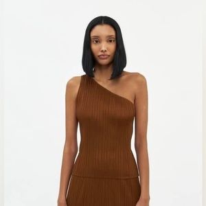 ISSEY MIYAKE PLEATS PLEASE ONE SHOULDER BROWN TOP